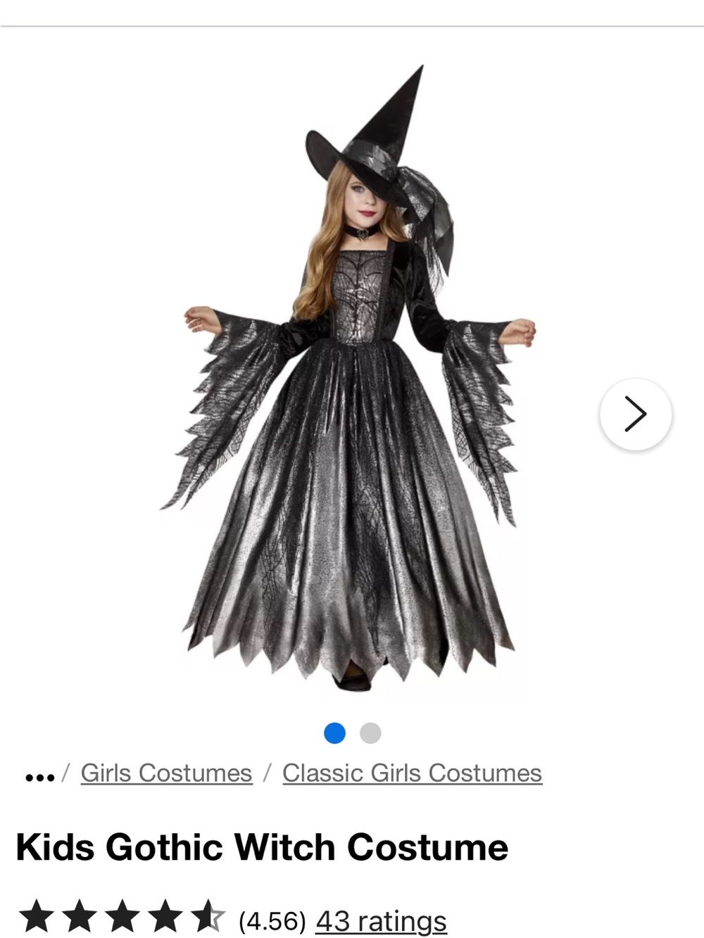 Spirit Halloween Girls Gothic Witch Costume - Black size 8/10